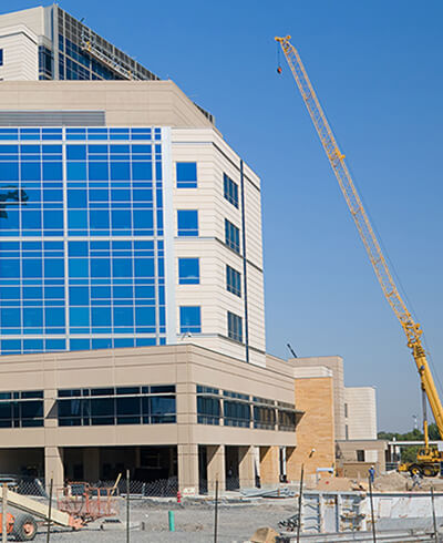 Crane and superstructure construction site